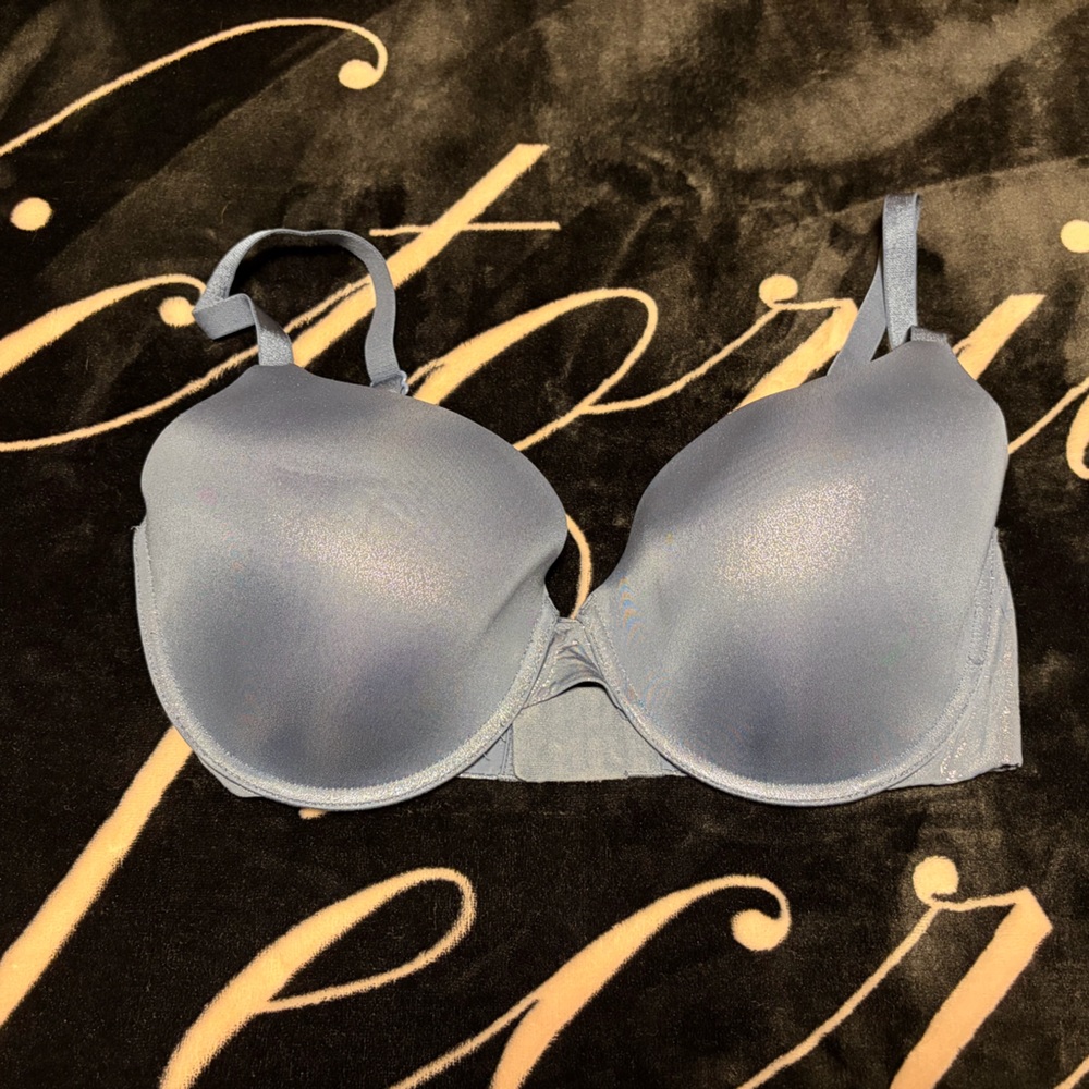Victoria’s Secret T-shirt Semi Demi Uplift Bra size 36DD metallic glitter blue